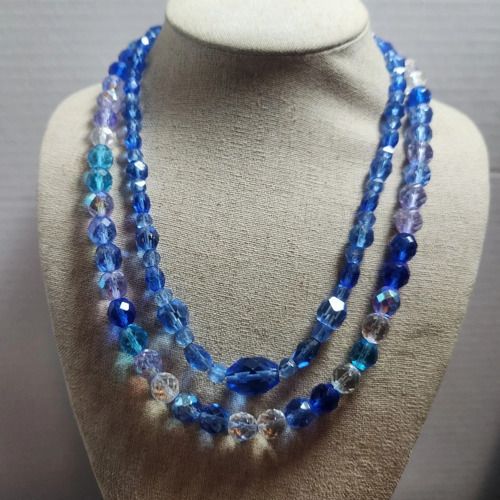 Blue Purple Faceted Glass‎ Bead  Necklace lot